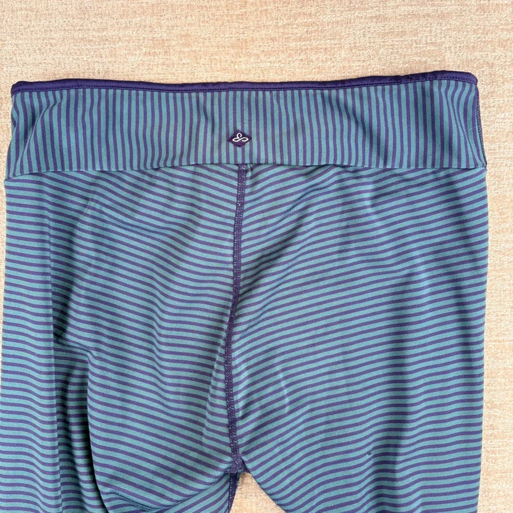prAna Womens Sapphire Striped Athletic Leggings Medium Blue Teal Yoga Activewear
